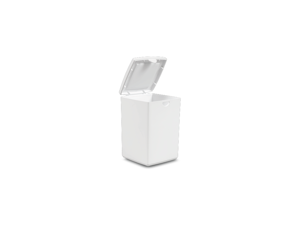 Small white Starmark Sure~Lock temporary urn with the lid open.