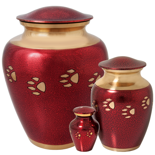 Red with Brass Pawprint Pet Urn