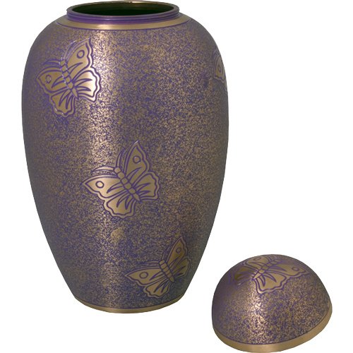 Purple Butterfly Brass Cremation Urn