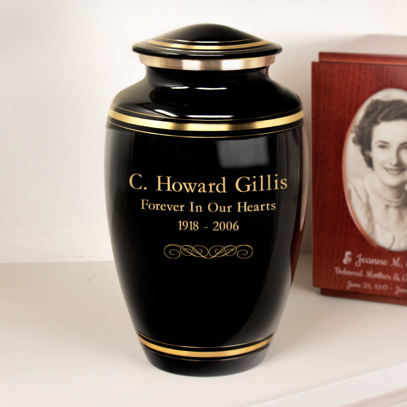 Black and Gold Bands Brass Cremation Urn