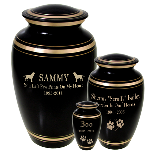 Black and Gold Bands Brass Cremation Pet Urn