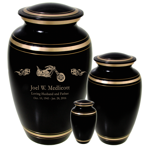 Black and Gold Bands Brass Cremation Urn