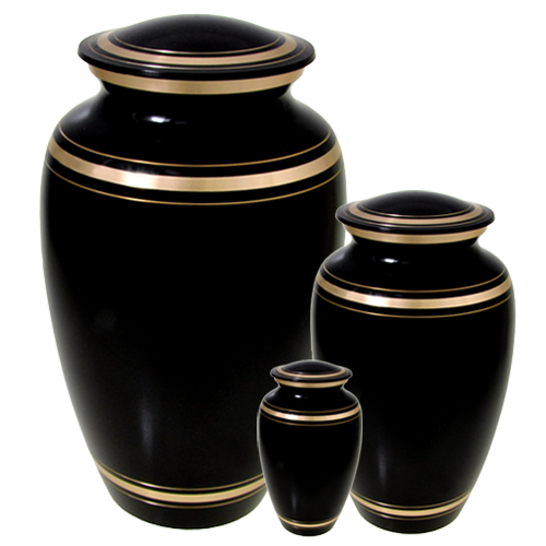 Black and Gold Bands Brass Cremation Urn