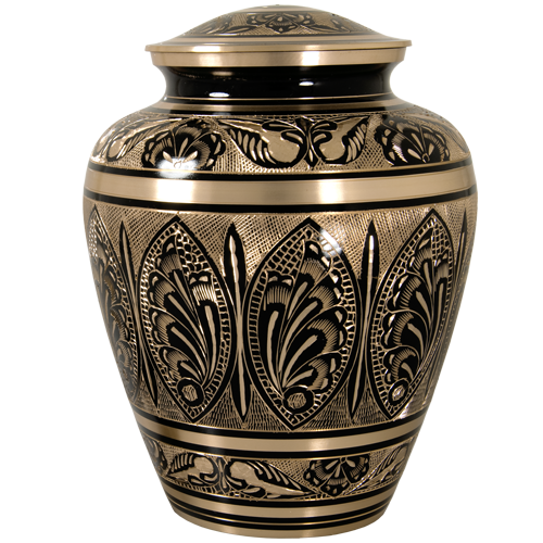 Ornate Black & Gold Brass Cremation Urn