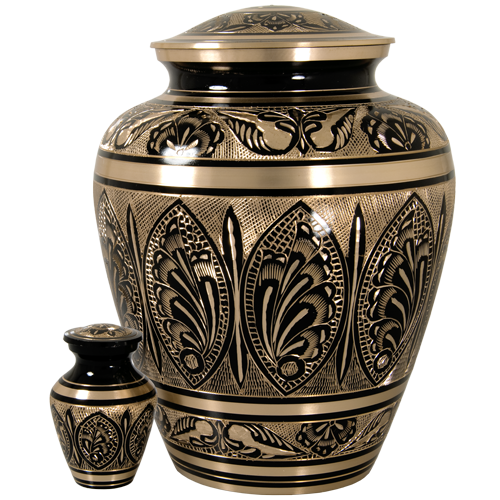 Ornate Black & Gold Brass Cremation Urn