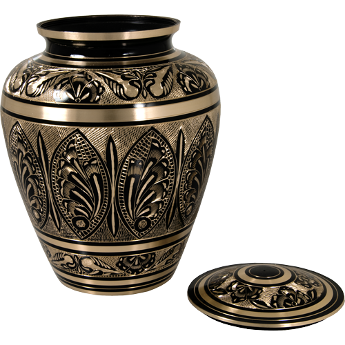 Ornate Black & Gold Brass Cremation Urn