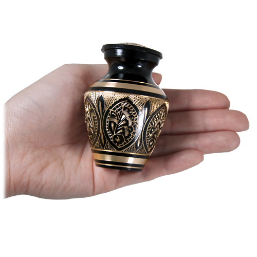 Ornate Black & Gold Brass Cremation Urn
