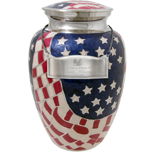 American Flag Mosaic Brass Cremation Urn
