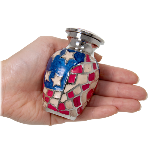 American Flag Mosaic Brass Cremation Urn