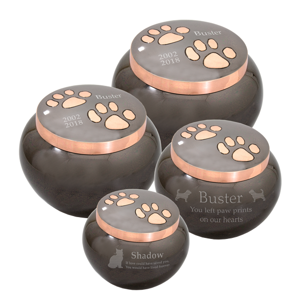 Brass Pet Urn with Copper Paw Accent