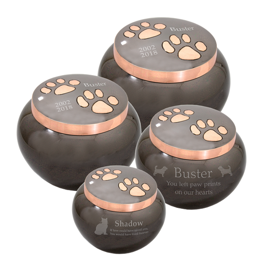 Brass Pet Urn with Copper Paw Accent