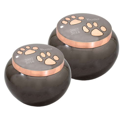 Brass Pet Urn with Copper Paw Accent