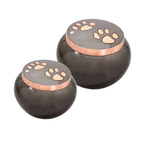 Brass Pet Urn with Copper Paw Accent
