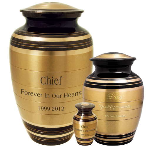 Gold Brass with Black Bands Pet Urn