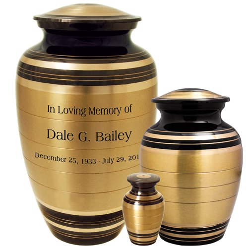 Gold Brass with Black Bands Cremation Urn