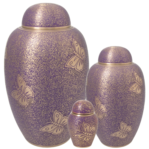 Purple Butterfly Brass Cremation Urn