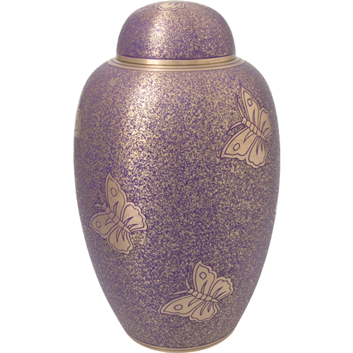 Purple Butterfly Brass Cremation Urn