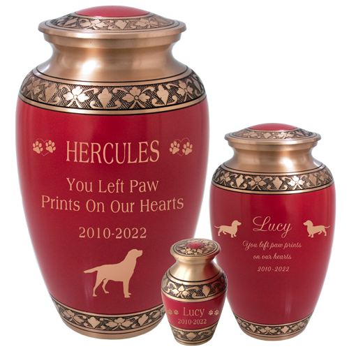 Cherry Red Filigree Brass Pet Urn