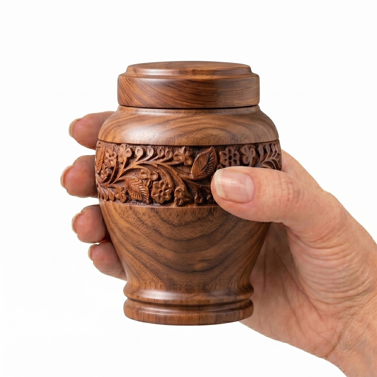 Anish cremation urn, MINI+ size scale view