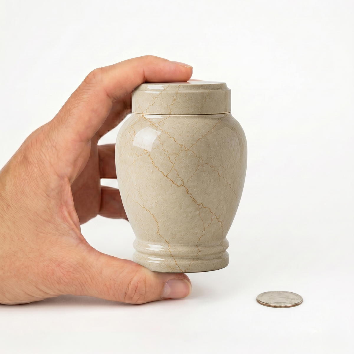 Calla cremation urn, MINI size scale view