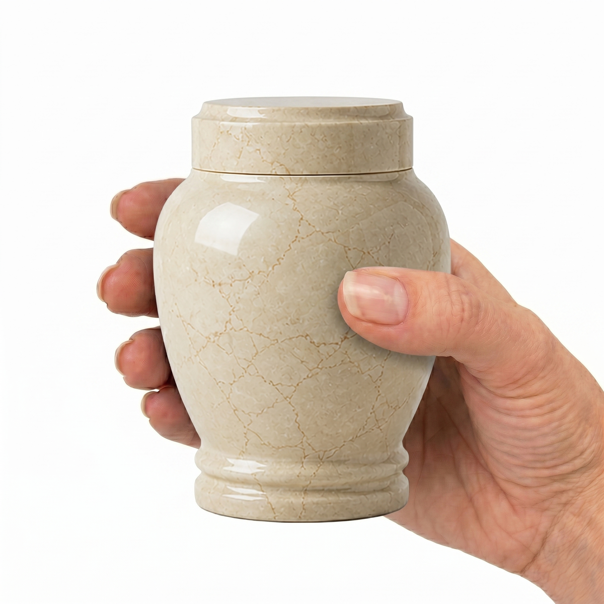Calla cremation urn, MINI+ size scale view