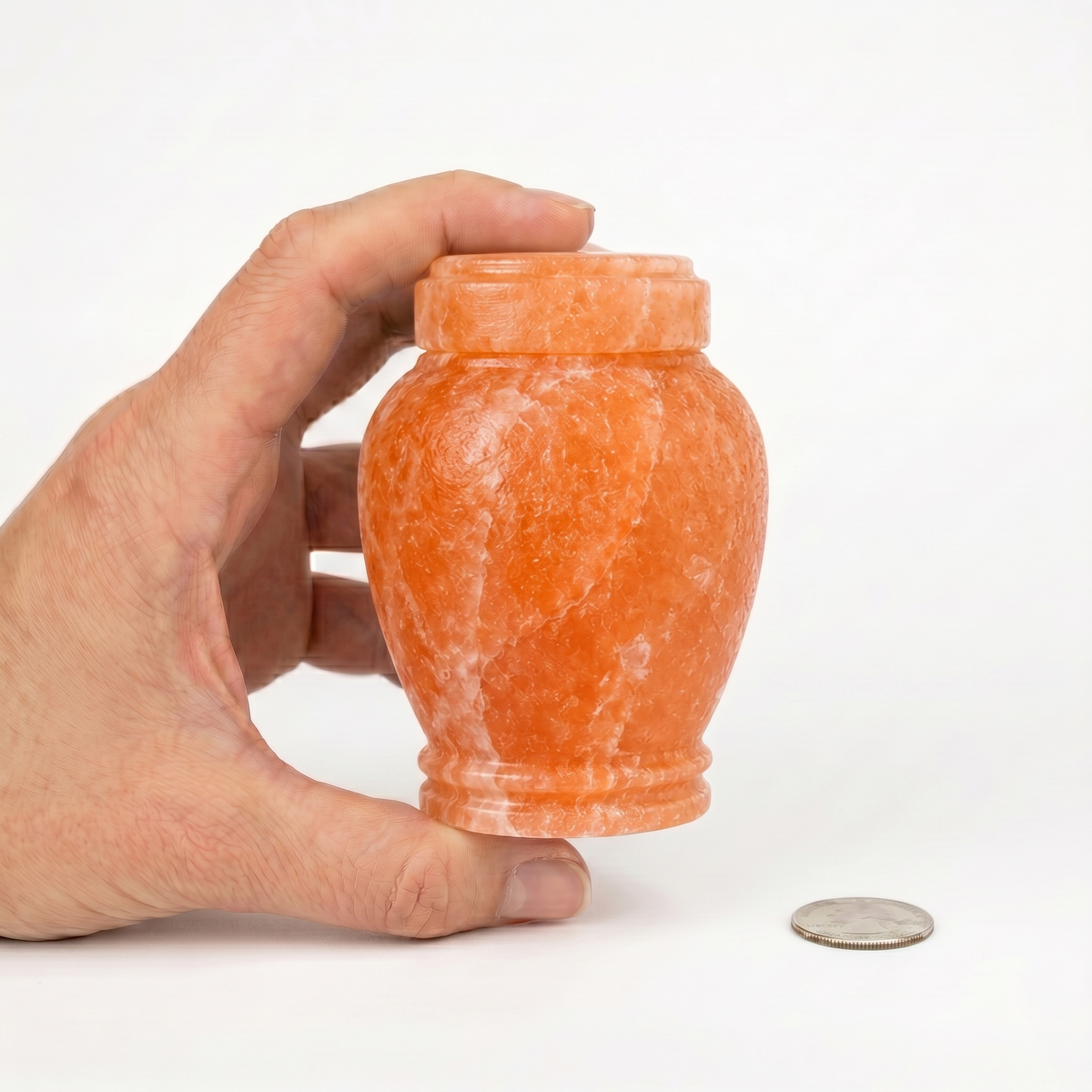 Dahlia cremation urn, MINI size scale view
