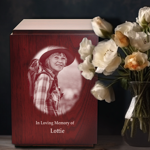 Cherry Finish Upright Wood Cremation Urn