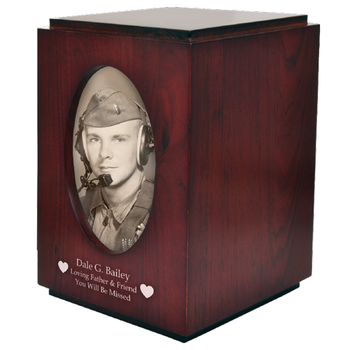Cherry Finish Upright Wood Urn with Photo Window