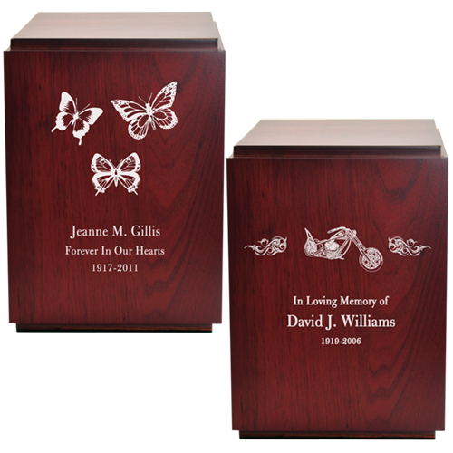 Cherry Finish Upright Wood Urn with Photo Window