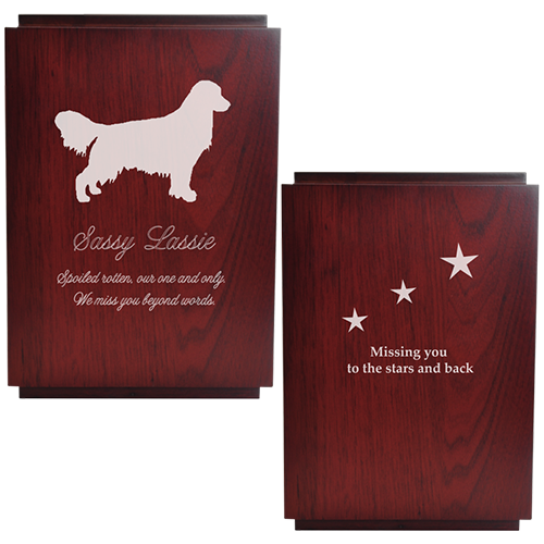Cherry Finish Upright Pet Urn with Photo Window