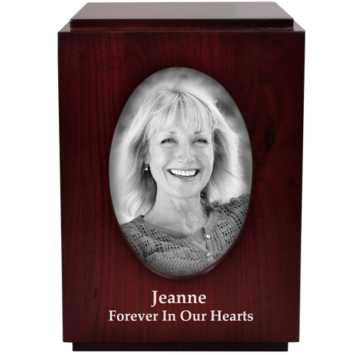 Cherry Finish Upright Wood Urn with Photo Window