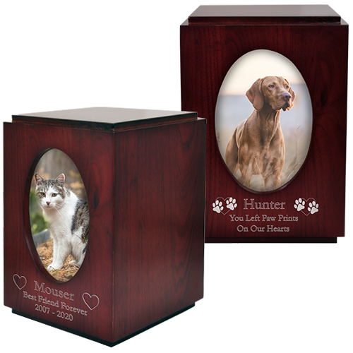 Cherry Finish Upright Pet Urn with Photo Window