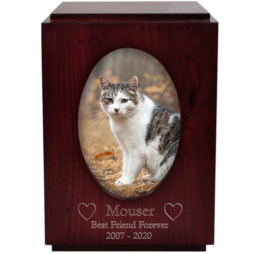 Cherry Finish Upright Pet Urn with Photo Window