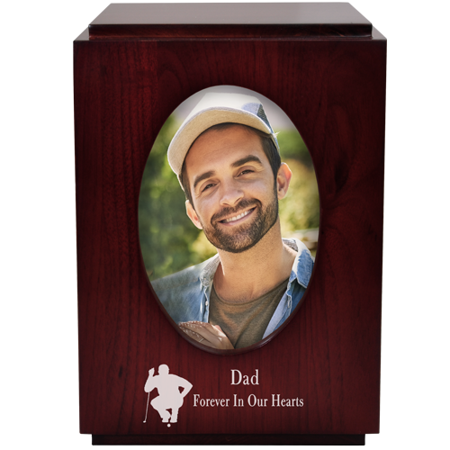 Cherry Finish Upright Wood Urn with Photo Window