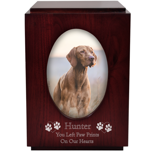 Cherry Finish Upright Pet Urn with Photo Window