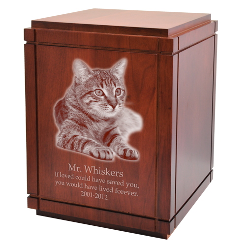 Cherry Finish Grooved Vertical Wood Pet Urn