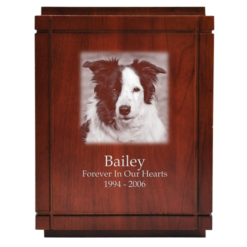 Cherry Finish Grooved Vertical Wood Pet Urn