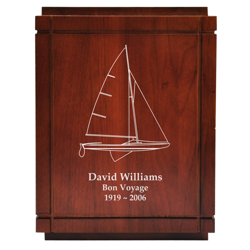 Cherry Finish Grooved Vertical Wood Cremation Urn
