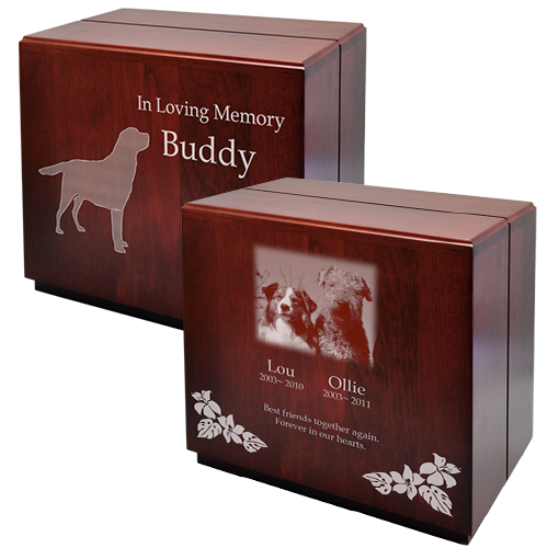 Cherry Finish Tower Pet Urn with Photo
