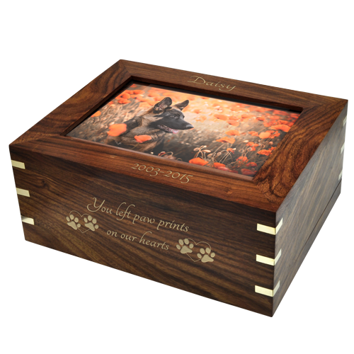 Large Solid Hardwood Pet Urn with Photo