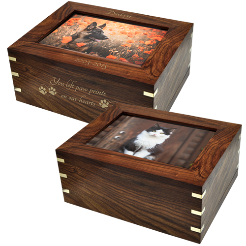 Large Solid Hardwood Pet Urn with Inlay & Photo
