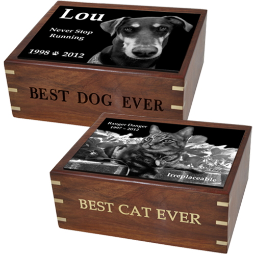 Perfect Wooden Box Pet Urn with Photo Tile
