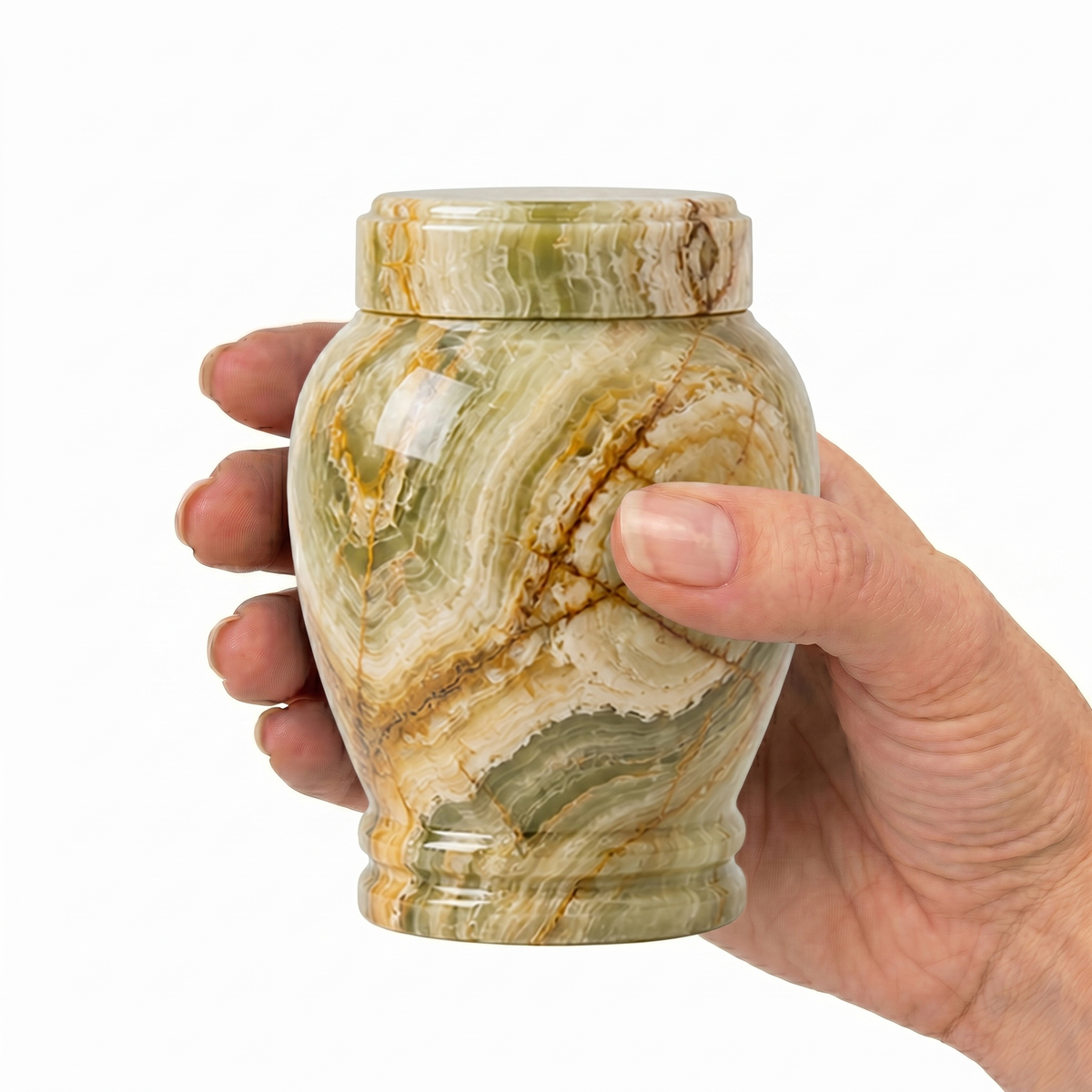 Silas cremation urn, MINI+ size scale view