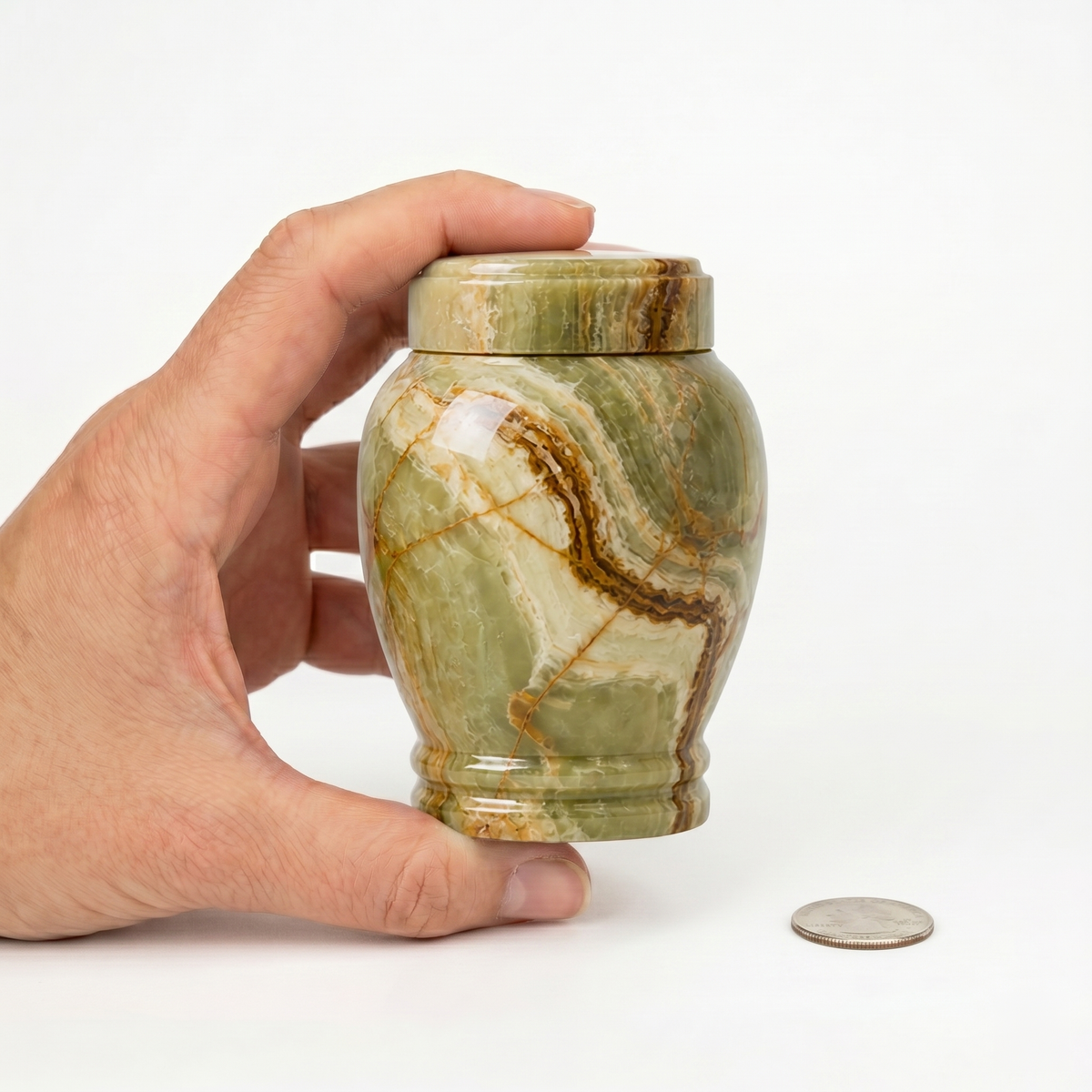 Silas cremation urn, MINI size scale view