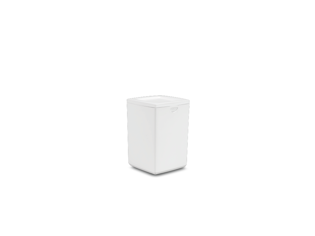 Small white Starmark Sure~Lock temporary urn with the lid closed.