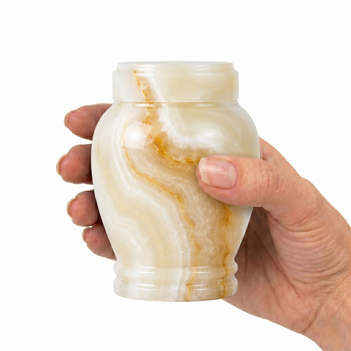 Suki cremation urn, MINI+ size scale view