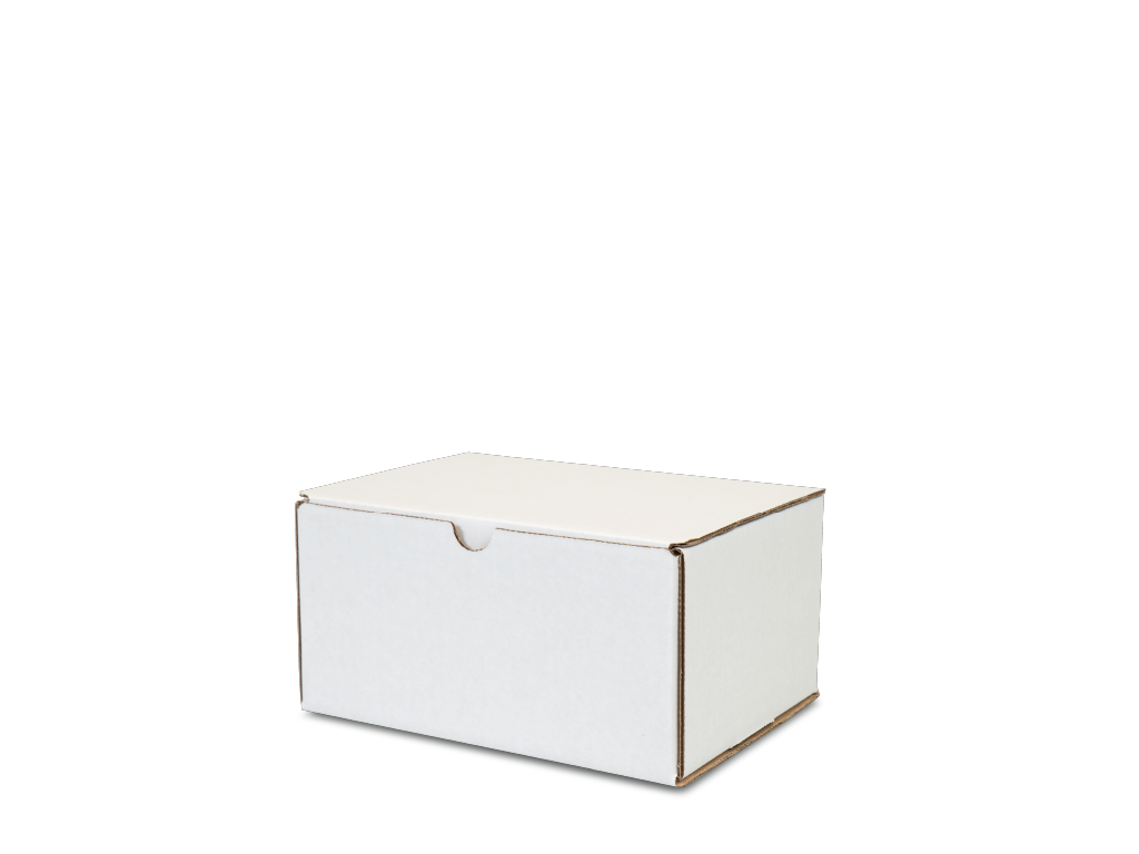 Closed white Starmark fiberboard mailer for a Sure~Lock temporary urn.