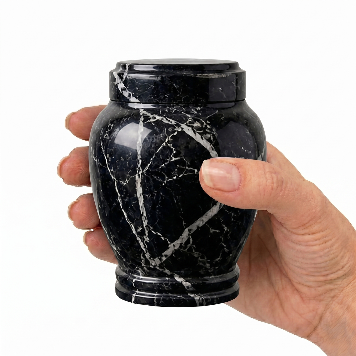Zuri cremation urn, MINI+ size scale view
