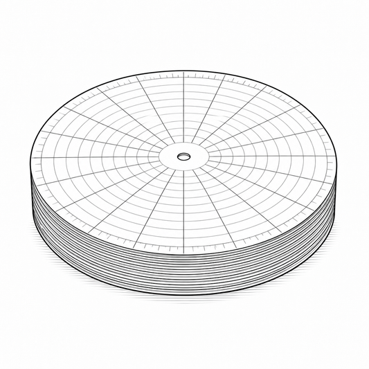 Representative line-art illustration of circular recorder charts; verify the exact part number and printed scale before ordering.