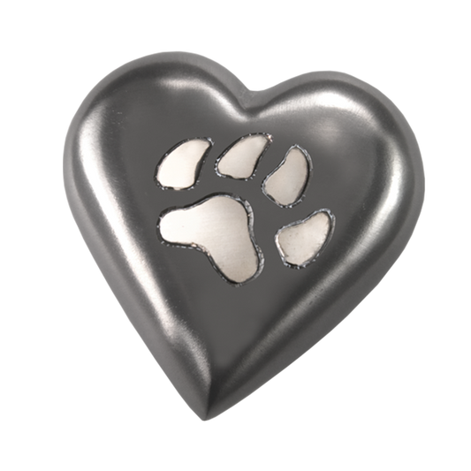 Black Pawprint Heart Pet Urn Keepsake